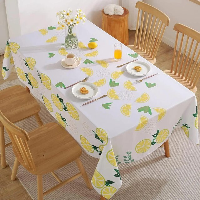 Wasserdichte und waschbare Tischdecke von JMG Household Supplies mit Sommer Zitronen Motiv in Gelb und Weiß, rechteckig, B/T: 140 x 140 cm - Bild 1