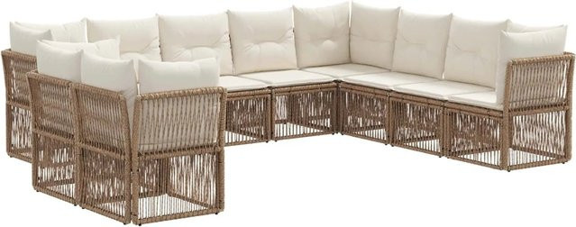 vidaXL Gartensofa-Set 10-teilig aus Poly-Rattan in Beige mit Polsterung und pulverbeschichtetem Stahlgestell - Bild 1