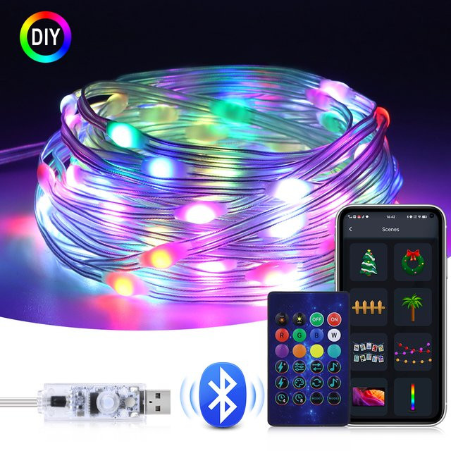 Lcamaw RGBIC LED Weihnachtslichterkette mit Bluetooth App-Steuerung und USB-Anschluss, Multicolor, Transparent - Bild 1