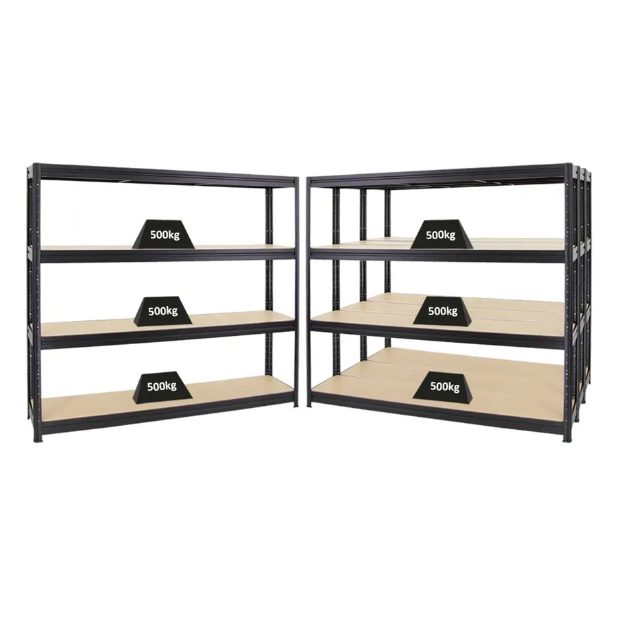 4er Set PROREGAL Schwerlastregal Dino Schwarz, H x B x T: 180 x 200 x 45 cm, Fachlast 500 kg mit verstellbaren MDF-Holzböden - Bild 2