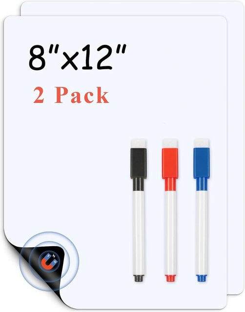 Magnetisches Whiteboard für den Kühlschrank in Weiß, 2er-Pack, trocken abwischbare Tafel inklusive Markern, Breite: 20,3 cm, Höhe: 30,5 cm - Bild 1
