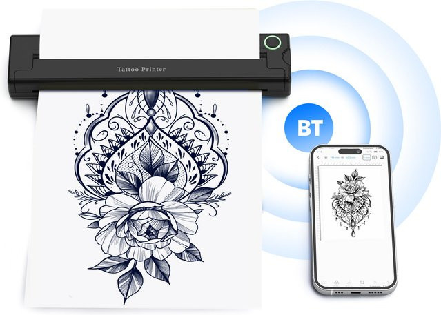 GZQIANJI Tragbarer A4 Thermo Transfer Tattoo Drucker mit Bluetooth, 203dpi, Schwarz, Kompatibel mit Android und iOS - Bild 1