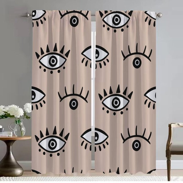 Beige Tüllvorhang Set für Schlafzimmer und Wohnzimmer, 2 Stück, halbtransparent, Breite: 50 cm, Höhe: 70 cm - Bild 1