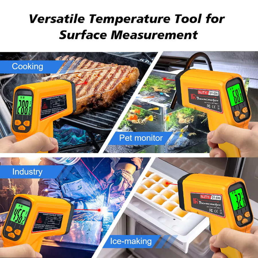 NJTY Infrarot-Thermometer DT-530 Laser-Temperaturpistole Gelb mit LCD-Display und Hintergrundbeleuchtung für industrielle und präzise Messungen von -50 bis 530 °C - Bild 3