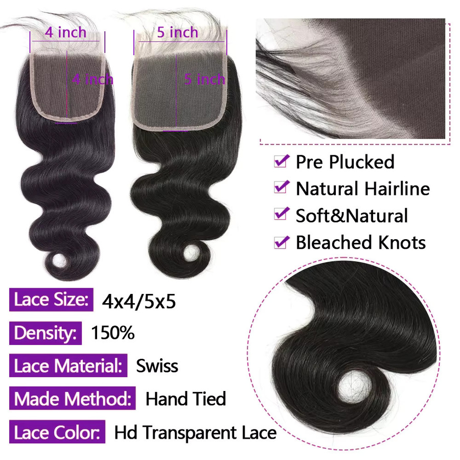 BELEXTENS Body Wave Bundles mit Lace Closure Haarverlängerung, 3 Bundles - Bild 4
