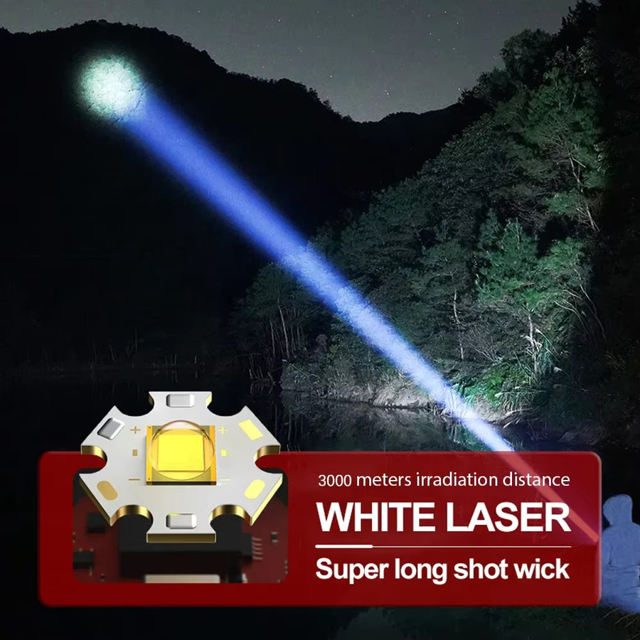 ZHIYU LED-Taschenlampe mit 10000 Lumen, USB-Aufladung, Teleskop-Zoom und Leistungsanzeige, Schwarz - Bild 2