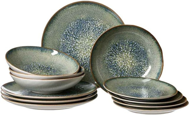 Ritzenhoff & Breker Teller-Set Verde aus Keramik, 12er Set, Farben: Türkis, Braun und Grün - Bild 1