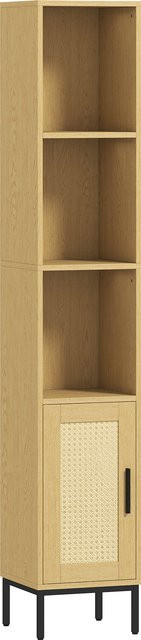 HOMCOM Badezimmerschrank als schmaler Hochschrank mit PE-Rattan Tür und 3 offenen Fächern, Beige, B/T/H: 30 x 30 x 164 cm - Bild 1