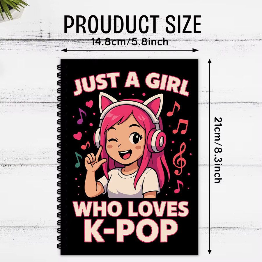 Spiral-Notizbuch mit Katzenohren im K-Pop-Stil, Schwarz, A5, liniertes Softcover aus Papier und Karton - Bild 3