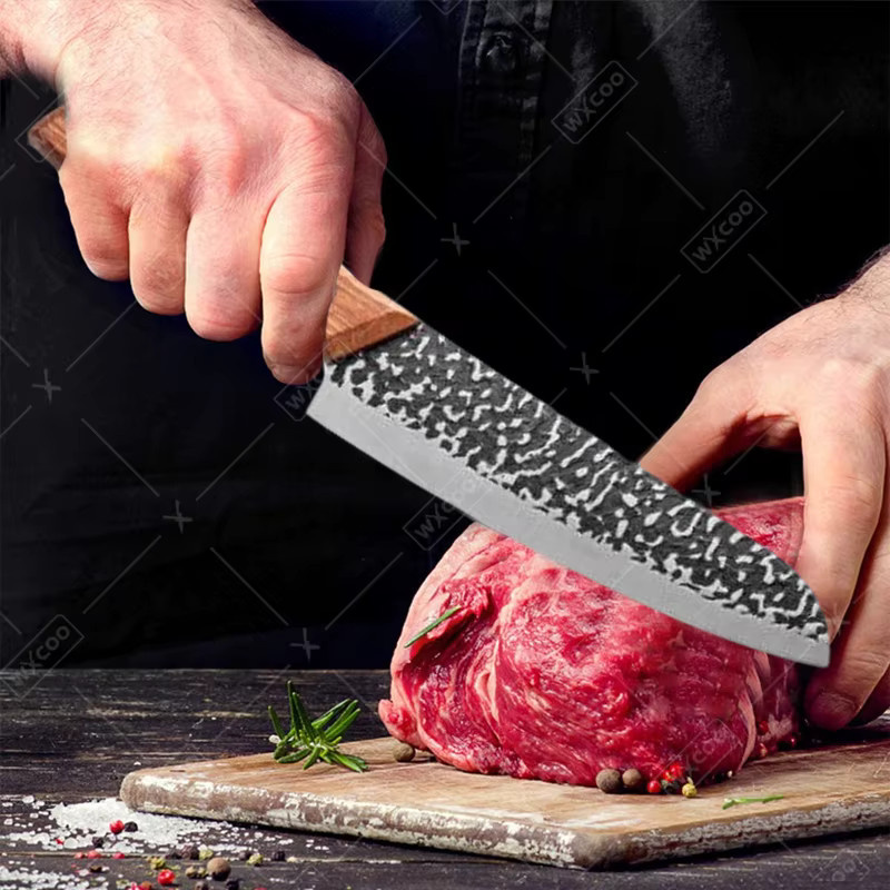 WXCOO Handgeschmiedetes Metzgermesser aus Edelstahl in Silber mit Holzgriff - Bild 3