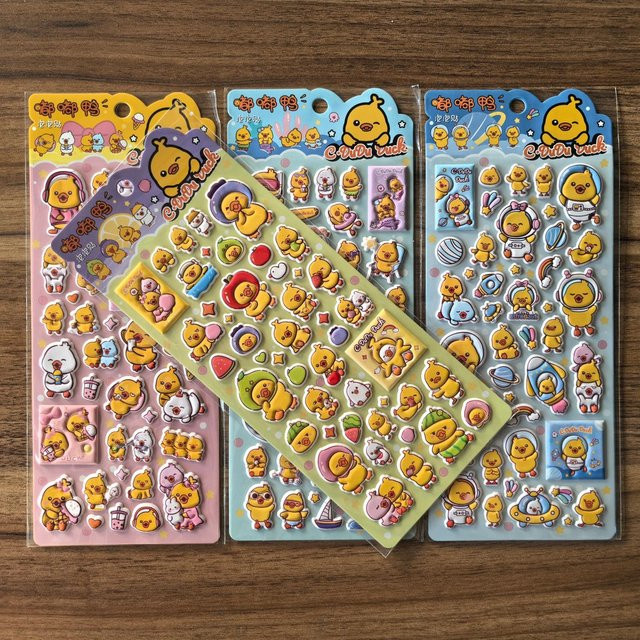 4 Blatt Dudu Duck 3D-Aufkleber von AnimeWorlds Store, bunte Cartoon-Blasenaufkleber für Kinderhandwerk und Dekoration - Bild 1