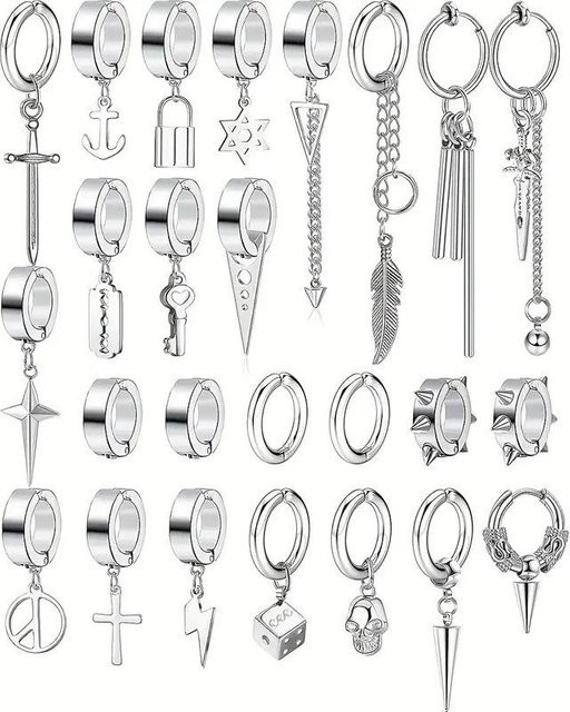 FashionFlair Ohrring-Set Edelstahl, Schwarz, Herren, 25-teilig - Bild 1