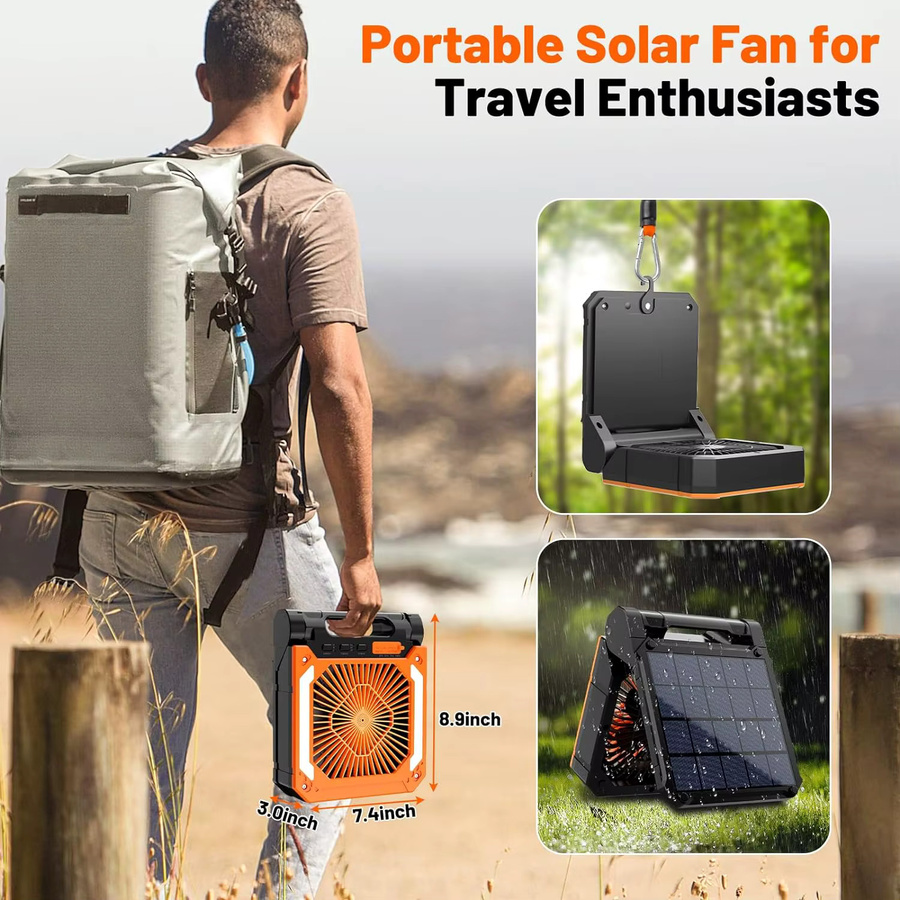 WAAJEA Tragbarer Solar-Campingventilator mit Licht und Powerbank, Wiederaufladbar, Weiß - Bild 4