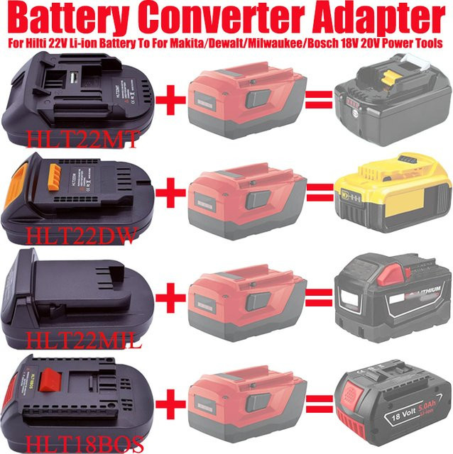ALASICKA Adapter HLT22MT HLT22DW HLT22MIL HLT18BOS für Hilti 22V Li-Ion Akku und Makita Dewalt Milwaukee Bosch 18/20V Werkzeug in Schwarz - Bild 1