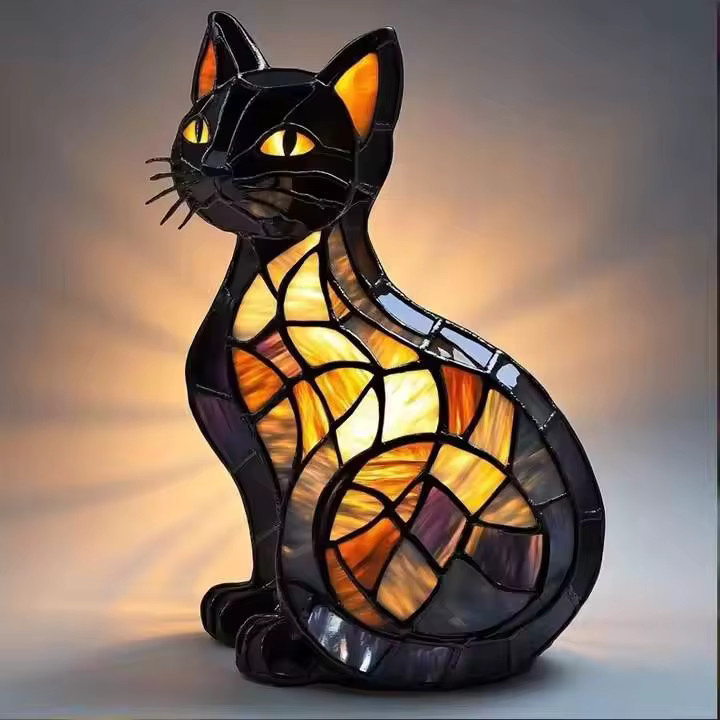 Exotisches Katzen-Nachtlicht aus Glas mit buntem RGB-LED-Licht in Schwarz für Wohnzimmer und Schlafzimmer - Bild 2