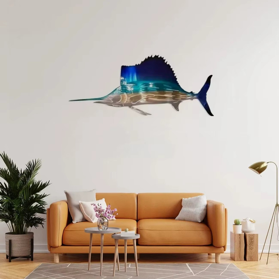 CIFBUY Wandkunst aus Metall mit Schwertfisch, Qualle und Schildkröte zur Wandmontage - Bild 2