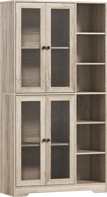 Küchenschrank HOMCOM mit 4 Glastüren und Soft-Close, Küchenwagen mit offenen Regalen und verstellbaren Regalen, Grau, B/T/H: 90 x 35 x 172 cm, Aosom - Bild 1