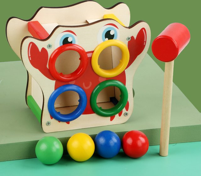 Tlewj Montessori Hämmerungsbank aus Holz in Mehrfarbig für das Training der Feinmotorik und Hand-Auge-Koordination - Bild 1