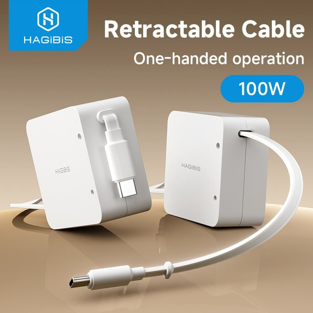 Hagibis Einziehbares USB-C-Kabel 100W Typ-C zu C Ladekabel in Weiß - Bild 1