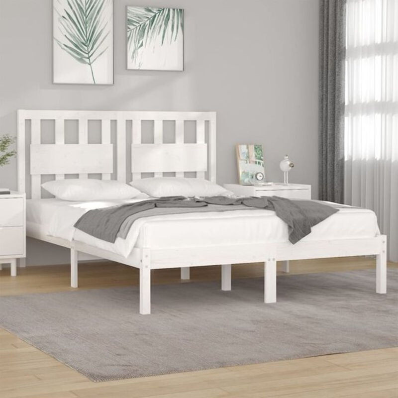 Massivholzbett Vidaxl aus Kiefer in Weiß im skandinavischen Design, B/T/H: 135 x 190 cm - Bild 1