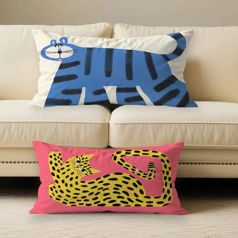 VIKAMA Abstrakte Cartoon-Katzen Überwurfdecke und Sofa-Kissen-Set für Wohnzimmer und Schlafzimmer - Bild 2