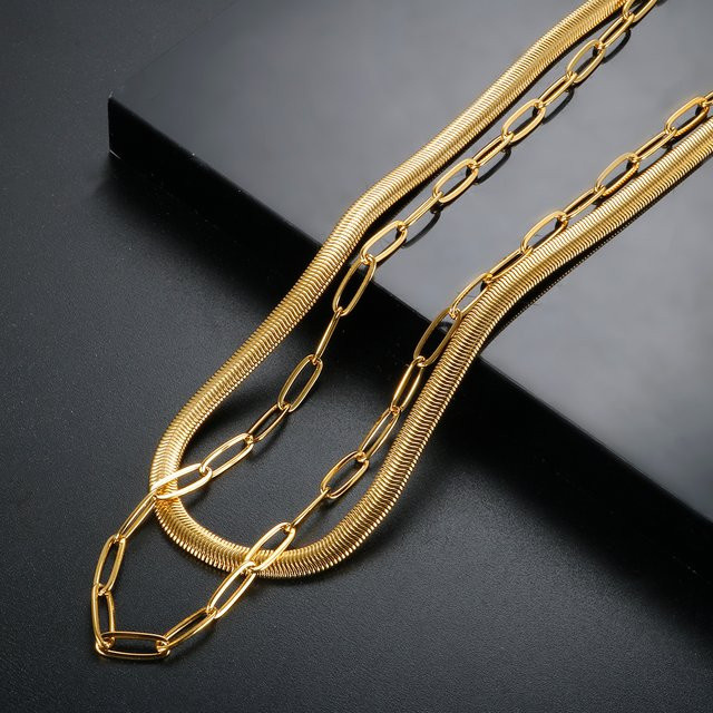 JOVO LOVE Halskette, Schlangenkette, Edelstahl, Gold, Damen, Vintage - Bild 1