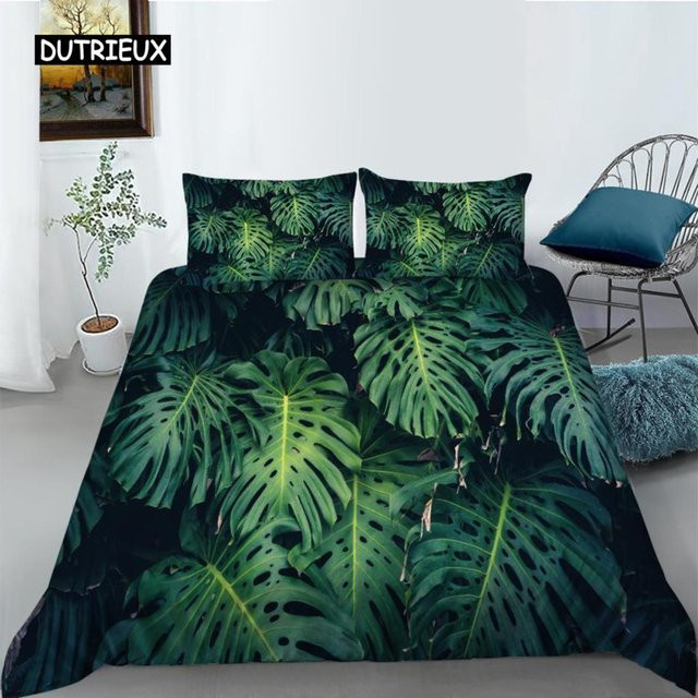 Binchi Bettbezug-Set mit Kissenbezügen im Tropischen Regenwald-Design, Grün, Mikrofaser, B/H: 180 x 210 cm - Bild 1