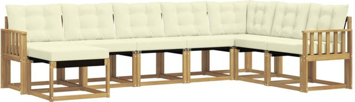 vidaXL Outdoor-Sofagarnitur aus Akazienholz mit 8-teiligem Set und Kissen in Weiß und Beige - Bild 1