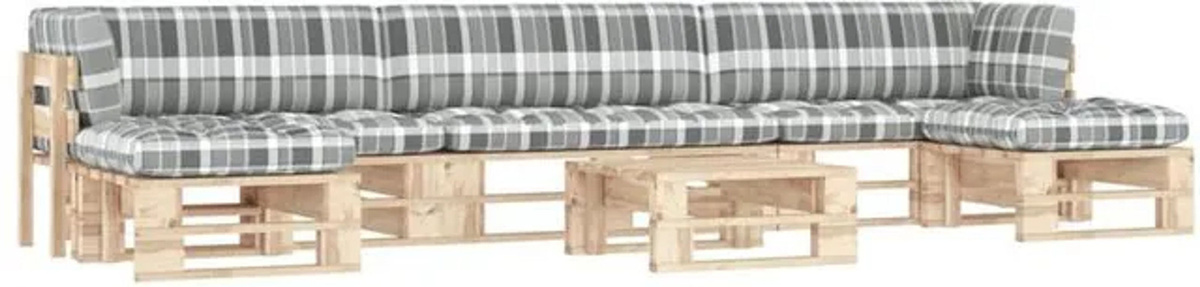 6-tlg. Paletten-Lounge-Set vidaxl aus imprägniertem Kiefernholz mit grauen Polsterkissen im Landhausstil - Bild 1