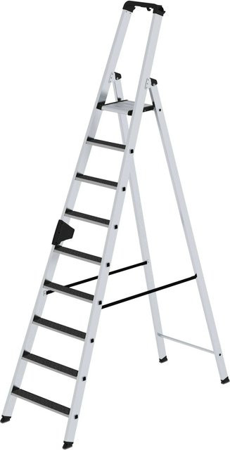 PROREGAL Stufen-Stehleiter einseitig begehbar mit Clip-Step R13 in Silber, 9 Stufen - Bild 1