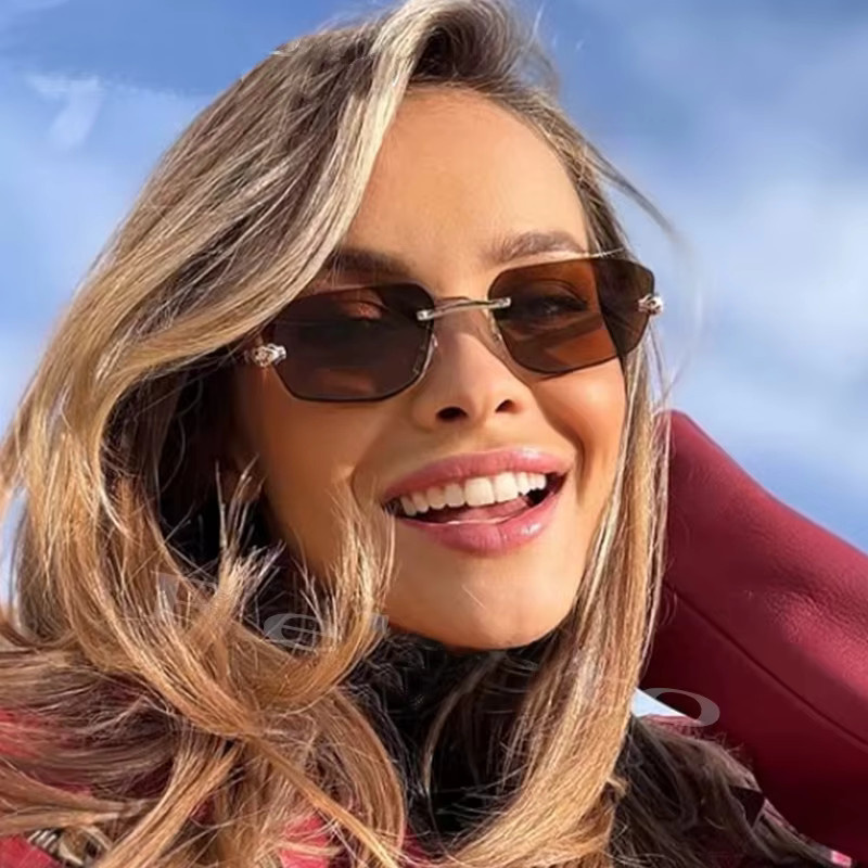 GLTRENDY Sonnenbrille, randlos, rechteckig, Metall, Damen, Braun - Bild 2