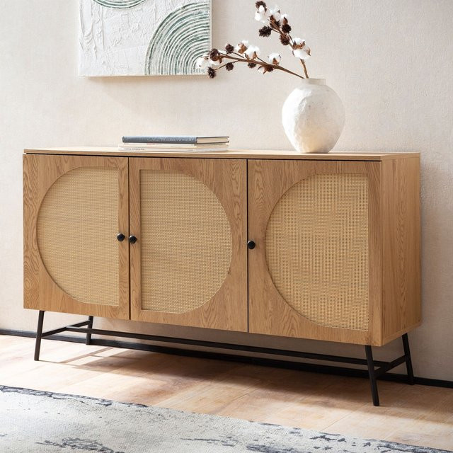 Finebuy Sideboard in Eiche-Dekor mit Wiener Geflecht und schwarzen Metallbeinen, Breite: 140 cm - Bild 1