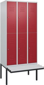 C+P Doppelstock-Spind Classic PLUS Sitzbank mit 3 Abteilen und Zylinderschloss, B/T/H: 212,0 x 90,0 x 81,5 cm - Bild 1