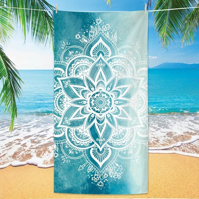 Ka Chen Muda Mikrofaser Handtuch mit blauem Mandala-Muster für Schwimmen, Reisen und Camping, B: 40 cm, H: 60 cm - Bild 1