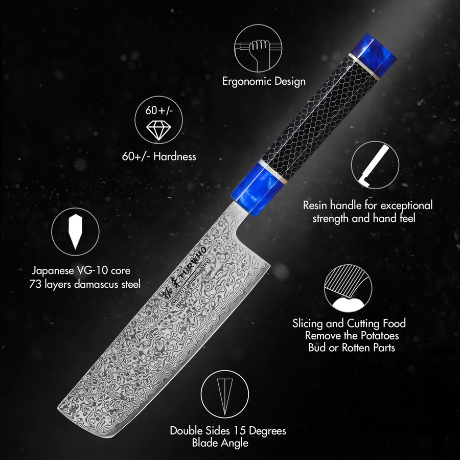 TURWHO Japanisches Nakiri Kochmesser aus Damaszener Stahl mit Harzgriff, 16,5 cm - Bild 5