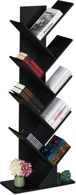 Relaxdays Bücherregal im Baum-Design mit 9 Ebenen aus Spanplatte und Papierfurnier, Höhe: 138 cm, Breite: 51 cm, Tiefe: 25 cm - Bild 1