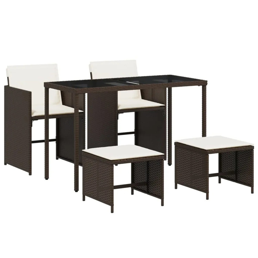 vidaXL 5-teilige Garten-Essgruppe aus Poly-Rattan mit Kissen in Braun und Weiß - Bild 2