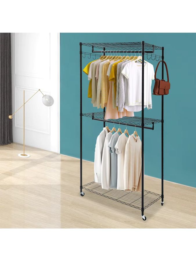 Bymaocar 2-stufiger Kleiderständer als Stangenschrank-Organizer in Schwarz mit 4 Universalrädern, B/T/H: 90 x 43,5 x 180 cm - Bild 4