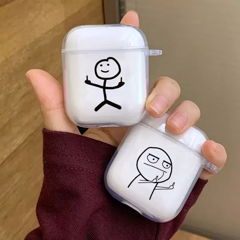 Transparente Kopfhörer-Schutzhülle mit lustigem Cartoon-Linien-Mann Design für Apple AirPods 4, 3, 2 und 1 - Bild 3