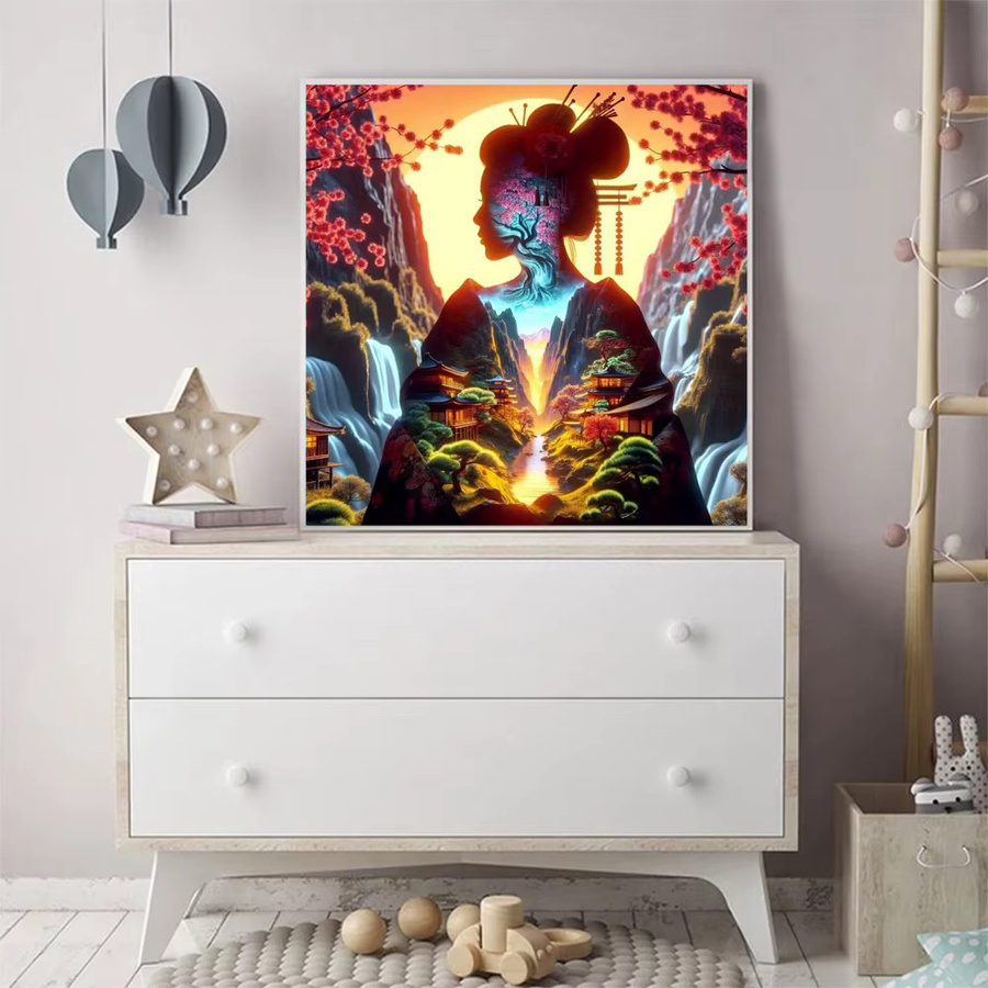Momoart DIY Diamantmalerei Berg-Wasserfall-Landschaft als abstrakte Wandkunst mit runden Diamanten in Multicolour, B/H: 20 x 20 cm - Bild 3