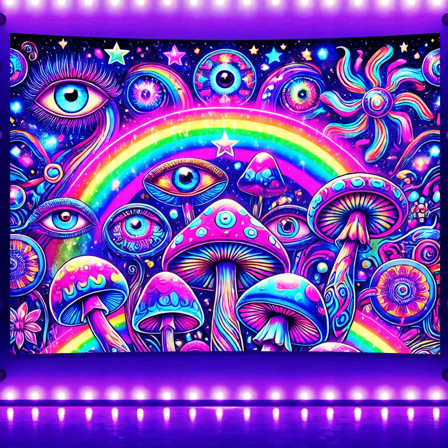 VIKAMA Halloween Wandteppich Regenbogen-Königin mit bunten Pilzen und Auge, psychedelisches Boho-Dekor, Mehrfarbig, B/H: 60 x 40 cm - Bild 2