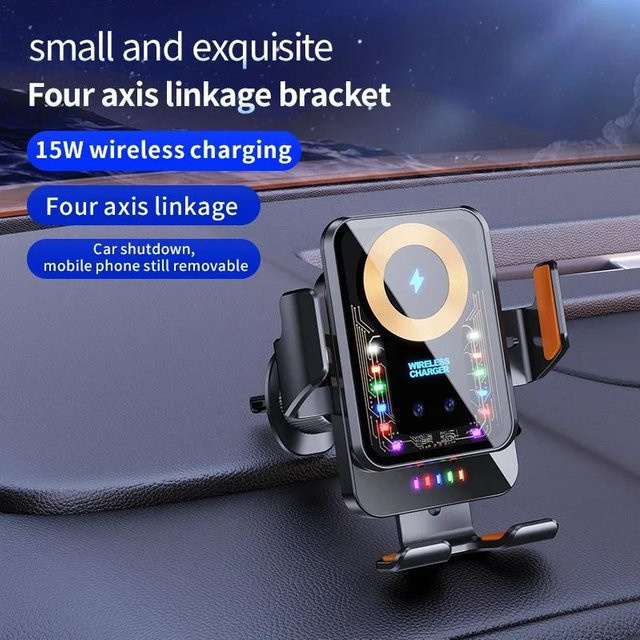EOENKK Handyhalterung für das Auto mit 15W kabellosem Laden und Atmosphärenlicht, Lüftungsschlitzhalterung für iPhone, Huawei und Samsung, schwarz - Bild 1