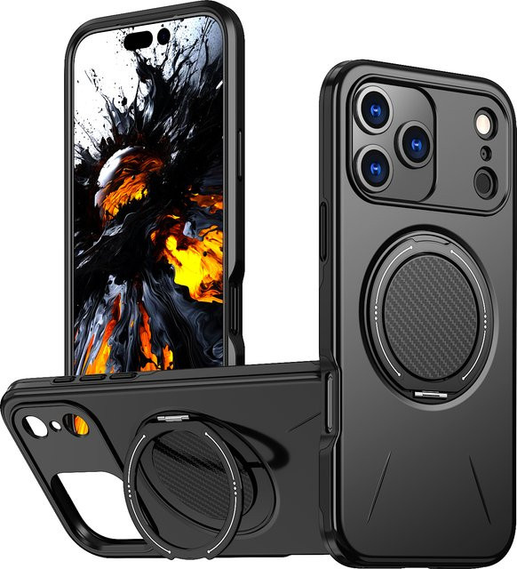szHAIyu MagSafe Handyhülle mit 360 Grad magnetischer Drehhalterung und Stoßfestem Standhalterung für iPhone 11 bis 17 Pro Max in Schwarz oder Pink - Bild 1