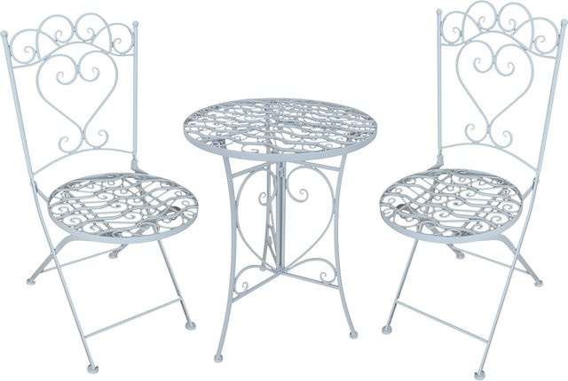 HTI-Living Gartentisch Set Curly mit 2 Stühlen in Creme/Beige/Weiß - Bild 1