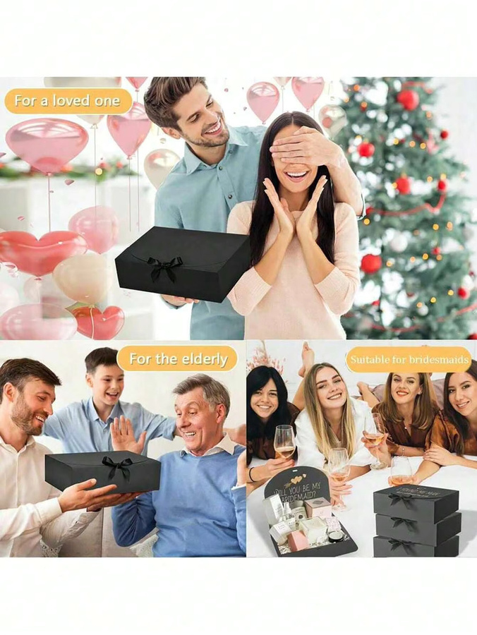 4er Set schwarze Geschenkboxen mit Deckel und Band für Brautjungfern und Trauzeugen - Bild 3
