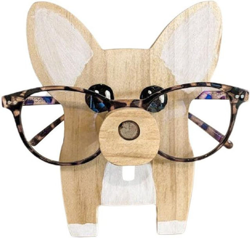 CosyHome Brillenhalter Corgi aus Holz in Braun als dekorative Kunstfigur für Schreibtisch und Wohnzimmer - Bild 1