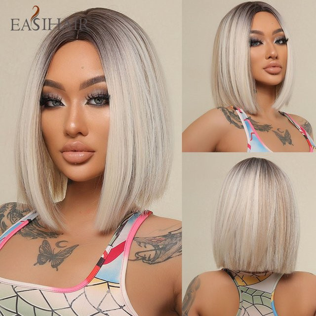 EASIHAIR Perücke, Bob, Platin Blonde Ombre, Synthetisch, Damen - Bild 1