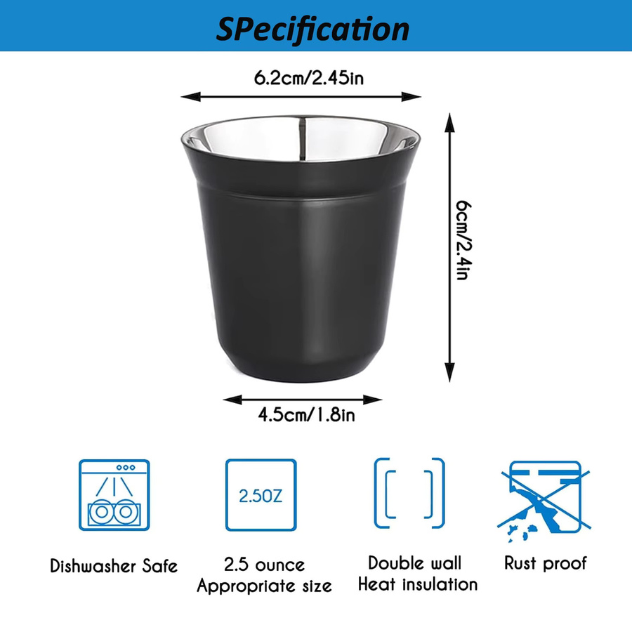 JYN Espresso Tasse aus doppelwandigem 304 Edelstahl, 80 ml, Silber oder Schwarz - Bild 2