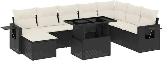 vidaXL 8-teilige Garten-Sofagarnitur in L-Form aus Polyrattan mit Kissen in Schwarz und Cremeweiß - Bild 1