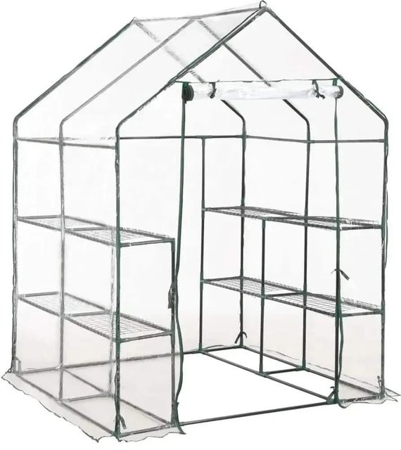 Furnicato Gewächshaus mit 8 Drahtregalen und Rolltor, Farbe Grün/Transparent, B/T/H: 143 x 143 x 195 cm - Bild 1